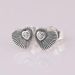 Stud Earrings Vintage Heart Fans With Crystal Earring For Women Authentic S925 Sterling Silver Jewelry Lady Girl Birthday Giftlry