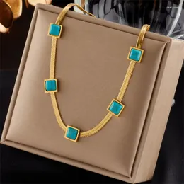 Chains 316L Stainless Steel Simple Fashion Blade Chain Turquoise Women's Necklace Collier Acier Inoxydable Femme