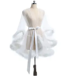 Sleepwear Short Feather Robe Dressing Gown Bridal Boudoir Sheer Robe Tulle Costume