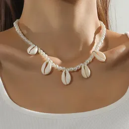 Girocollo da donna Temperamento Collana di perle simulate Conchiglia di mare naturale Accessori per conchiglie da spiaggia bohémien