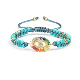 Nova moda arco-íris cz turco olho da sorte boho pulseiras tecido envoltório pulseira exclusiva artesanal amizade bracelet252o