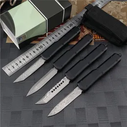 MicRo UT85 Double Action AUTO Knives Damascus Blade Black Anodized Alumnium handle EDC Camping Tactical knife Cutting Tools UT88