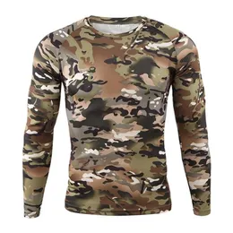 Męskie koszulki Outdoorowe kamuflaż T-koszulka mundur mundur mężczyzn z długim rękawem oddychającą ciasną koszulkę Top 2022 Taktyczny wojskowy mężczyzna 257U