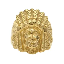 Men Women Vintage Stainless steel Ring Hip hop Punk Style Gold Ancient Maya Tribal Indian Chief Head Rings Fashion Jewelry345L