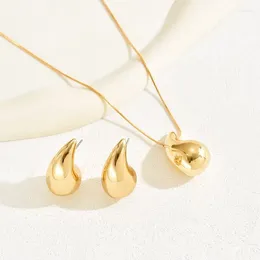 Collana Orecchini Set Gioielli a forma di goccia d'acqua 2 pezzi Stud Oro Argento Colore Dupes Orecchino a goccia grosso Stile semplice per donna