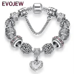 Braccialetti d'argento antichi di modo 925 braccialetti braccialetto di perline di fascino del cuore di cristallo per le donne gioielli originali fai da te Gift324V