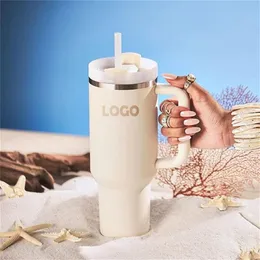 100% Real Rose Quartz H2 0 Tumblers 40oz Adventure Quencher rostfritt stål isolerade bilmuggar termos vattenflaskor med logo171t