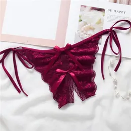 Women Sexy Lingerie Erotic Thong Open Crotch Panties Lace Bow T-Back Underwear Crotchless Pants Open Back Underpants Briefs254o