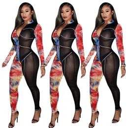 2020 New Winter Women Rompers Print Jumpsuits Turtleneck Long Sleeve Sexy Night Club Party Hollow out Bandage One Piece S M L XL X216l