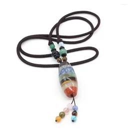 Colares Pingente Sete Chakras Oval Colar Para Mulheres Homens Coloridos Pedra Natural Geométrica Corda Cadeia Moda Jóias