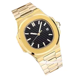 Mens Classic Watch 자동 기계식 시계 De Luxe Wristwatch Reloj Hombre Sapphire 스테인리스 스틸 박스 방수 디자이너 Montre Gold Strap Black Dial