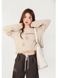 Kvinnors tröjor Tassel Autumn Sweatshirt Japanese Kawaii Loose Women Crop Top Long Sleeve Star Print Pullover Harajuku Casual Sweet Korean