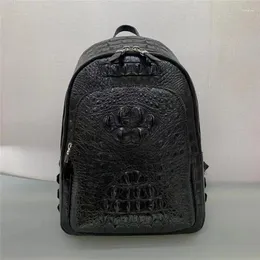 Rucksack Lässiger Designer Echtes Krokodilleder Herren Schwarz Reise Exotisch Echtes Alligatorleder Männlich Top-Griff-Taschenpaket