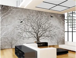 Retro TV in bianco e nero sfondo albero 3d carta da parati paesaggio Decorazione della casa Disegni murali 3d