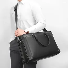 Briefcases Business Bag Leather Men's Briefcase 17" 15.6 Inch Luxury Designer Handbag Man Extra Large Capacity Computer Crossbody