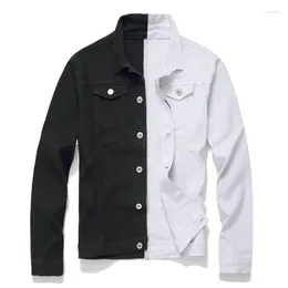 Męskie kurtki męskie streetwear czarny biały dwukolorowy patchwork Slim Fit Motorcycle Man Hip Hop Cotton Casual Denim Coats