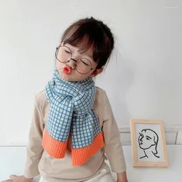 Scarves Korean Version Small Lattice Contrast Kids Woolen Scarf Autumn Winter Baby Girls Boys Warm ANLYXI