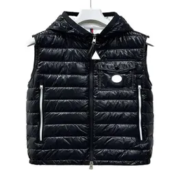 Bolso no peito emblema dos homens para baixo colete borda carta gilet longo zíper bolsos com capuz para baixo colete inverno quente gilets tamanho 1--5265t