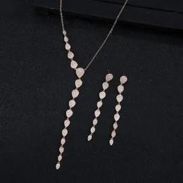 Earrings & Necklace Luxury Long Leaf Pendant Cubic Zirconia Wedding Jewellery Sets For Women Water Drop African Dubai Brides2pcs J313K