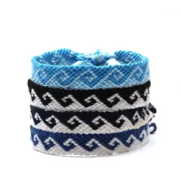 Boho broderi sträng grekisk tidvattenvåg vävt vänskap armband kvinnor män ljus blå mörkblå svart vit strand surf smycken1233w