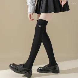 Women Socks Cartoon Embroidery Strumps JK Girls Cotton Long Thigh High Japanes Style Black White Knee