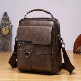 Waist Bags Vintage PU Men Handbag Leather Crossbody Mens Multipocket Shoulder Bag Zipper Solid Waterproof for Travel Business 231013