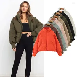 Casacos de trincheira femininos manga longa zíper puffer jaqueta inverno acolchoado curto para baixo casaco bolsos roupas femininas