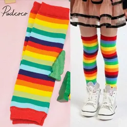 Barn Socks Brand Baby Boy Girl Rainbow Rands Strumpor Färgglada mjuka krypande knäskydd Elbågsskydd Leg Warmers 13T 231013