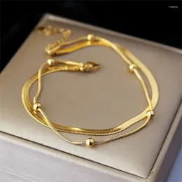 Anklets 316L من الفولاذ المقاوم للصدأ 2 طبقة شفرة الدائرية حبة Anklet للسيدات الموضة الاتجاه High Jewelry Beach Accessorie Sab1279