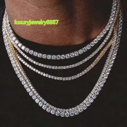 3 мм 4 мм 5 мм хип-хоп 18-каратное золото Iced Out с бриллиантами, ожерелье-цепочка, серебро CZ, муассанит, теннисная цепочка, ожерелье, браслет для мужчин и женщин