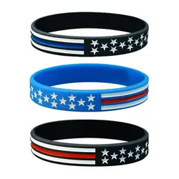 Braccialetti con bandiera americana sottile linea blu per bomboniere. Polsino in silicone morbido e flessibile, ideale per i regali di festa di un giorno normale