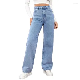 Kvinnors jeans mode mångsidiga stretch raka kvinnor hög midja knapp splice denim byxa kvinnliga bekväma casual byxor tvättbara