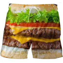 Shorts masculinos comida hambúrguer verão casual legal impresso 3d praia placa homem hiphop punk cintura elástica calças dropship