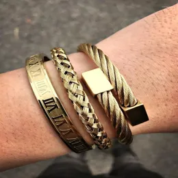 Charmarmband 3st Set Luxury Bangle rostfritt stål armband som snider romerskt siffra par för män kvinnor smycken1299p