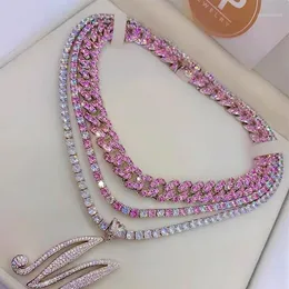 Chokers Iced Out Bling Zircon 5mm Tênis Corrente Colar Mulheres Homem Hip Hop Fashio Jóias Ouro Prata Cor Rosa CZ Gargantilha Colar2924