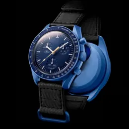바이오 세라믹 플래닛 문 남자 시계 전체 기능 Quarz 크로니 그래프 디자이너 수은 가죽에 대한 시계 미션 42mm 럭셔리 시계 한정판 손목 시계