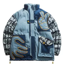 Designerska mozaika kurtka bawełniana menu grube płaszcz zima para bf narzędziowa kurtka swobodna ciepła kurtka