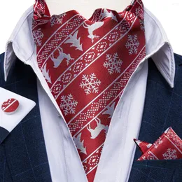 Papillon Natale Ascot rosso per uomo Fiocco di neve Alce Jacquard Fazzoletto da taschino Gemelli Uomo Cravatta formale britannica Business Party Matrimonio