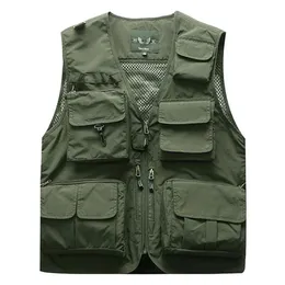 Outdoor Men's Tactical Fishing Vest jacket man Safari Jacket Multi Pockets Sleeveless travel Jackets 5XL 6XL 7XL 7898m248Y