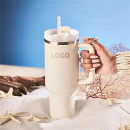 100% Real Rose Quartz H2 0 Tumblers 40oz Adventure Quencher rostfritt stål isolerade bilmuggar termos vattenflaskor med logo258k