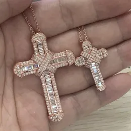 Choucong فريدة من نوعها المجوهرات الفاخرة 925 Sterling Silverrose Gold Fill Full Princess Cut White Topaz Cz Diamond Cross Clavicle 287V