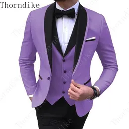 Thorndike Wedding Suits for Men Slim Fit Business Business Casual pan młody formalny bordowy zielony fioletowy brązowy czerwony biały garnitur 299z