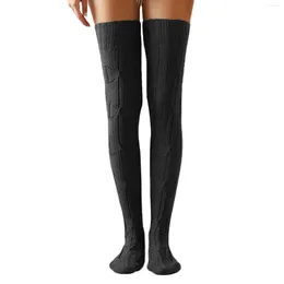 Женские носки, женские вязаные чулки для девочек, однотонные, длиной до колена, на осень-зиму, синий/белый/черный/серый