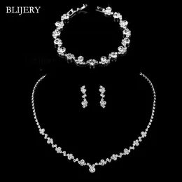Bröllopsmycken set Blijery Fashion Crystal Bridal Silver Color Geometric Choker Necklace Earnings Armband 231013