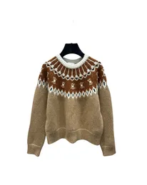 Design Jacquard Knit Pullover Wool Sweater Women's Sweaters Brown Khaki Beige Jumper