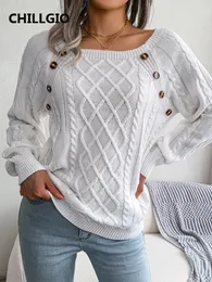 Chillgio feminino pullovers de malha casual streetwear malhas mangas compridas elásticos tricots outono inverno quente tricô camisola 231013