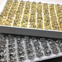 Whole 100pcs Mix Styles Silver Gold Gothic Skull Jewelry Pierindy dla mężczyzn Women Party Prezenty Unikalne punkowe rowerowe rower