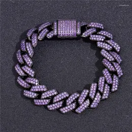 Braccialetti a maglie Catene ghiacciate per uomo Donna 15MM Nero Viola Cubano CZ Pietra Bracciale Hip Hop Gioielli328Y