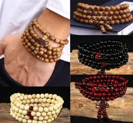 108 beads 8mm natural sandalwood buddhist buddha wood prayer beaded knot black ebony unisex men bracelets bangles for women7201681