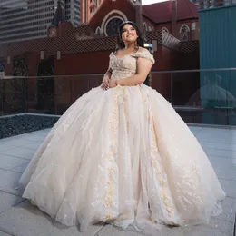 シャンパンシャイニーボールガウンQuinceanera Dress Luxury Promドレス